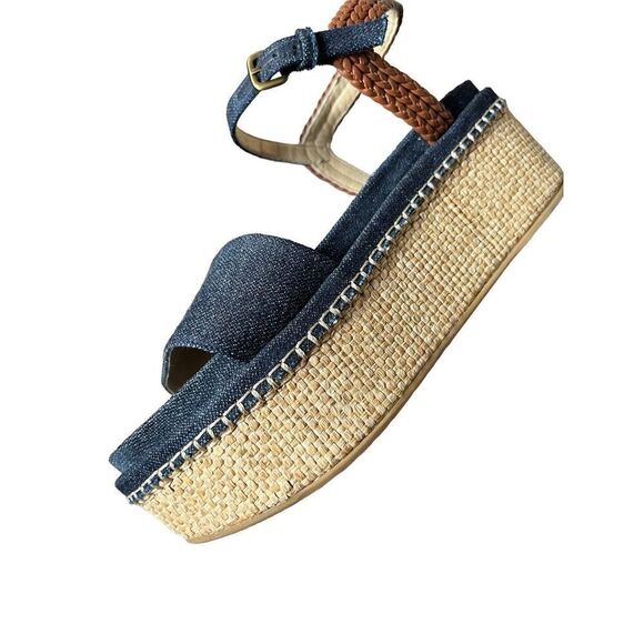 Stuart Weitzman YOURWAY SUEDE ESPADRILLE WEDGE SANDAL IN BLUE size 6 Chunky - Picture 12 of 13